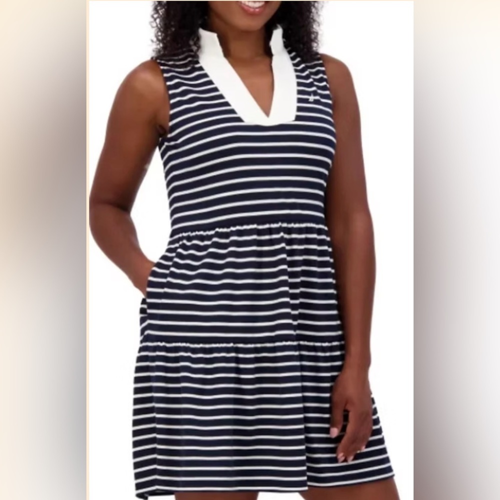 Nautica Jeans Navy & White Striped Sleeveless Dress - EUC